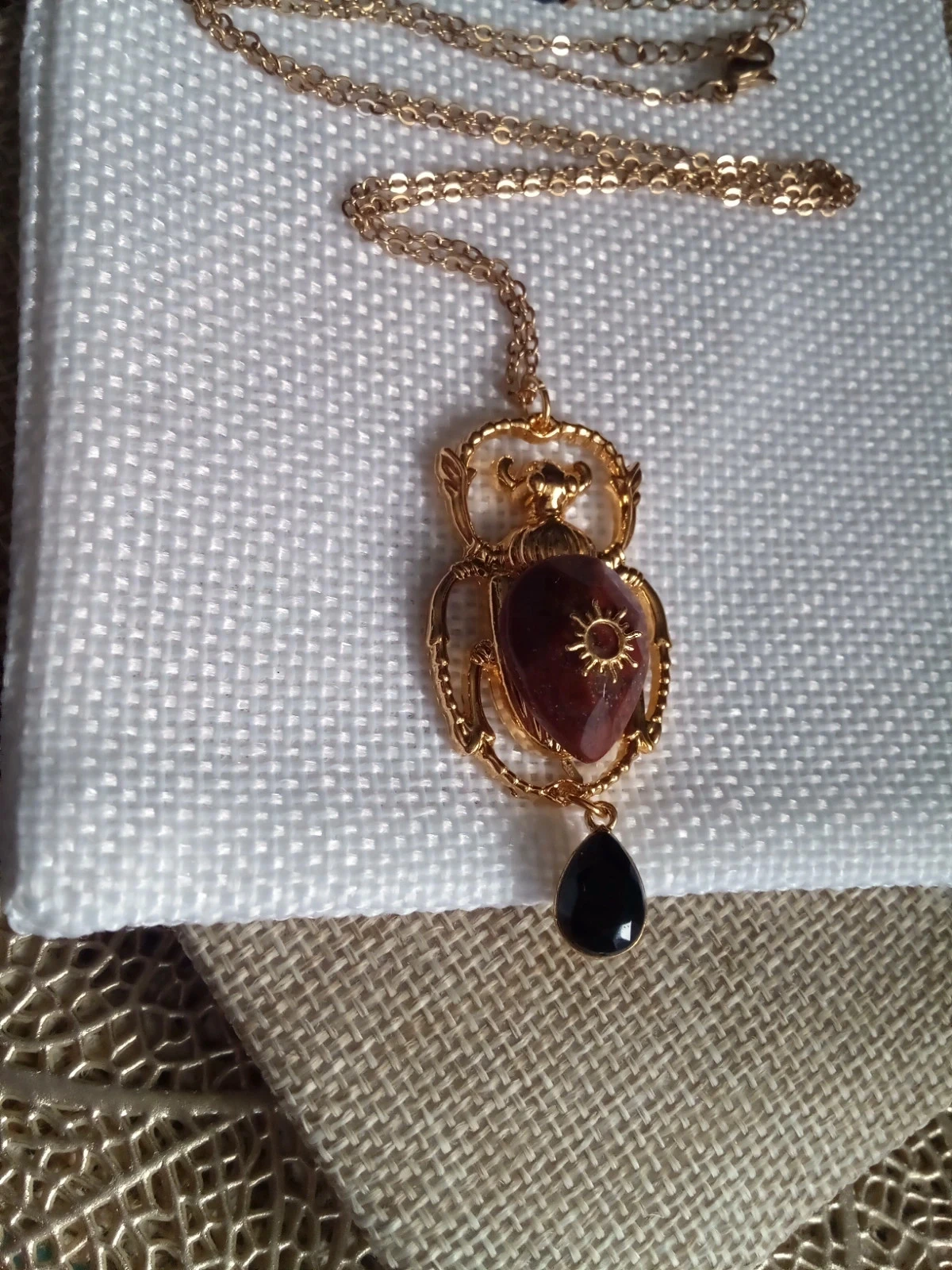 Collier scarabée égyptien pierre de jaspe et obsidienne 🖤. – photo 2